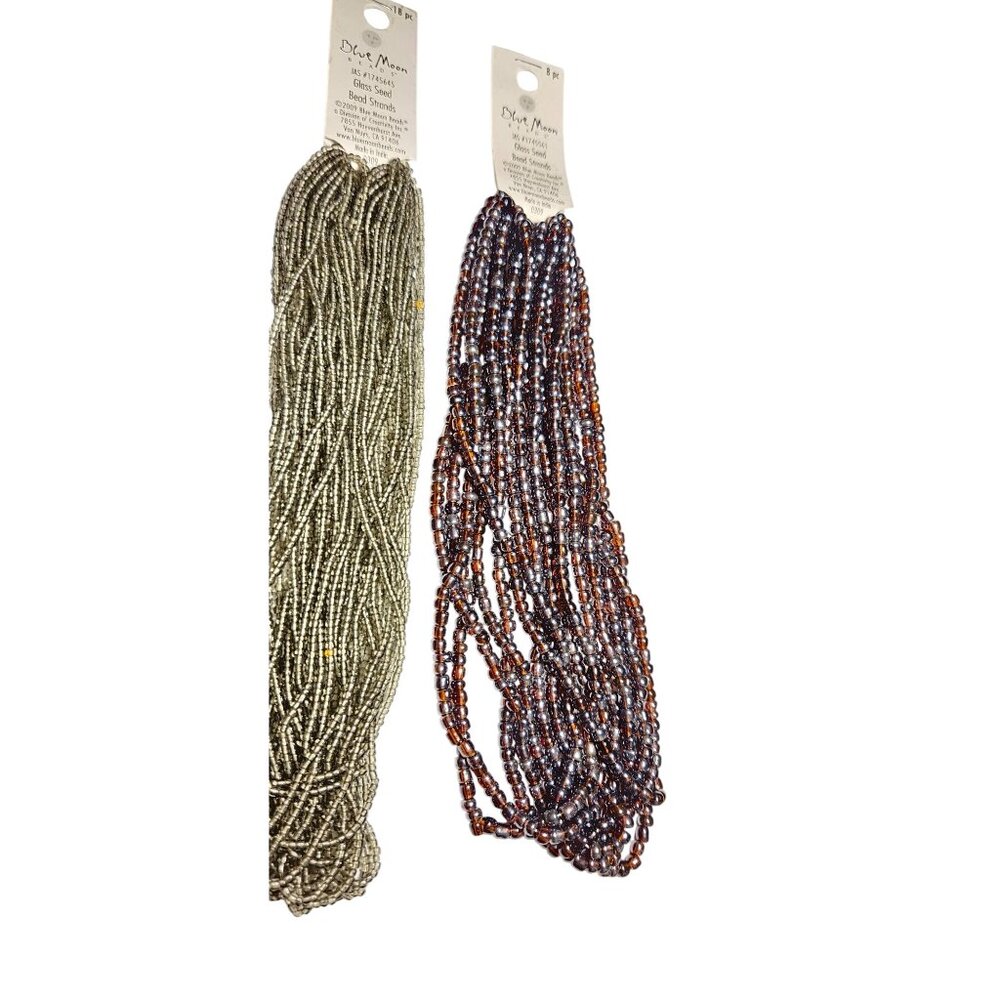 Blue Moon Beads Glass Seed Bead Strands 18 Pc Mixed Colors Green Silver Brown Je - Picture 4 of 11